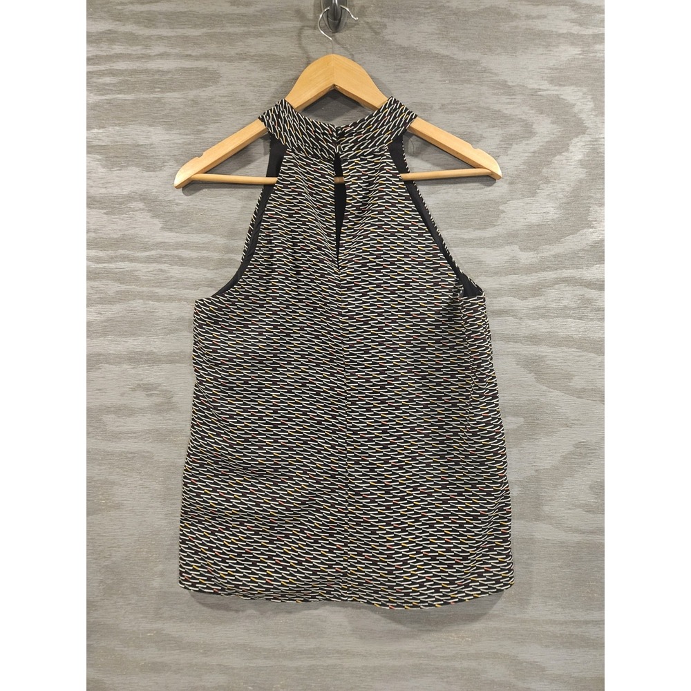 White House Black Market SZ 10 Black Multicolor Halter Blouse Sleeveless Lined - Picture 3 of 10